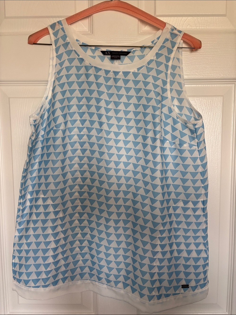 A/X Armani Exchange Light Blue and White Geo Triangle Tank